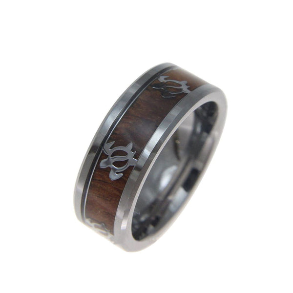 Mens Honu Turtle Tungsten Ring Hawaiian Koa Wood Band Genuine Inlay Co ...