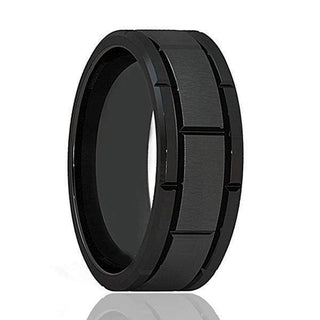 Men's Multiple Grooved Black Tungsten Carbide Ring With Brushed Center 8mm - 7 / Black