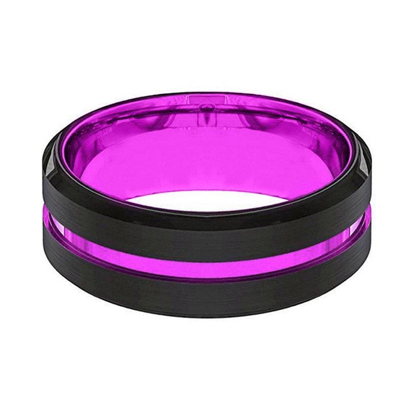 Men’s Passionate Purple Groove Beveled Black Tungsten Carbide Wedding Ring - 8mm