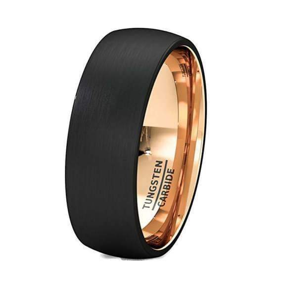 18K Rose Gold Tungsten Wedding Band Stepped Edge Brushed Comfort