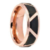 Mens Rose Gold Inlaid Tungsten Ring High With Black Trapezoid Center - 8mm