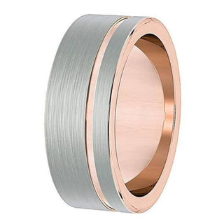 Nadir Men's Silver & Rose Gold Flat Tungsten Wedding Ring With Brushed Center - 8mm - 7 / Tungsten