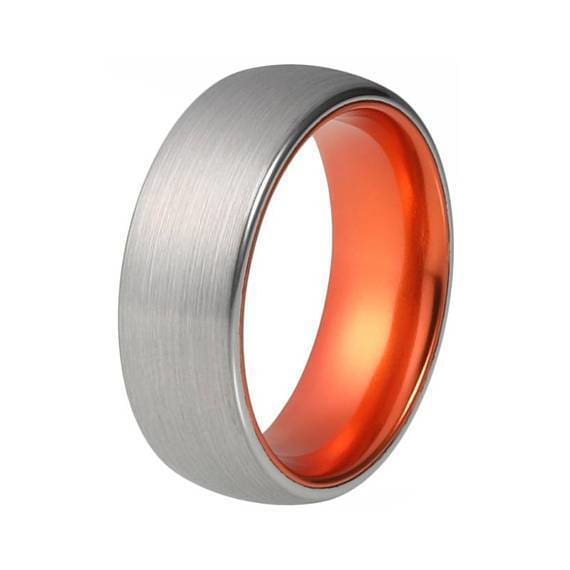 Mens Silver Tungsten Wedding Band Atomic Orange Ring Brushed Finish 4mm - 10mm
