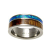 Mens Titanium Wedding Band Genuine Inlay Hawaiian Koa Wood Opal Ring - 8mm