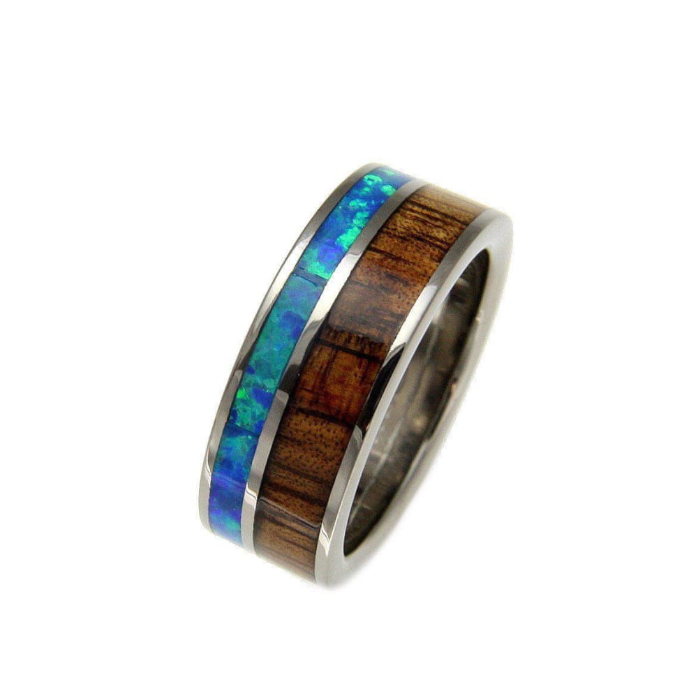 8mm Tungsten Wedding Band – Genuine Hawaiian Koa Wood Inlay With Opal – Comfort Fit – Unbranded – New Without Tags