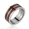 Mens Titanium Wedding Band Genuine Inlay Hawaiian Koa Wood Ring - 8mm