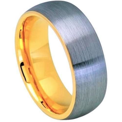Men’s Tungsten Ring Domed Yellow Gold IP Inside & Gun Metal Brushed Center - 8mm
