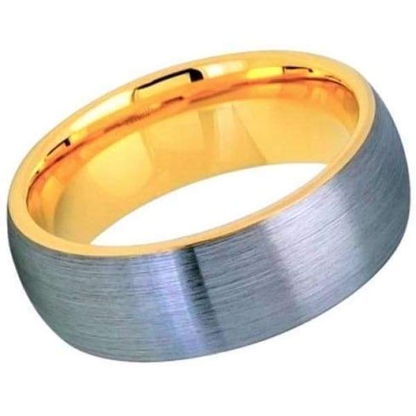 Men’s Tungsten Ring Domed Yellow Gold IP Inside & Gun Metal Brushed Center - 8mm