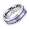 Mens Tungsten Wedding Band Two Indigo Stripes & Shiny Edges Pipe Cut Hammered Center - 8mm