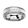 Men’s Tungsten Wedding Band with Brushed Silver Inlay and 9 White Diamonds - 8mm