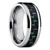 Men’s Tungsten Wedding Ring High Polish w/ Green Black Carbon Fiber Inlay - 9mm