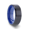 MOSCOW Beveled Black Titanium Ring Brushed Center & Vibrant Blue Inside 8 mm