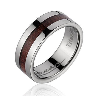 Naftali Men's Titanium Wedding Band Genuine Inlay Hawaiian Koa Wood Ring - 8mm - 3 / Titanium