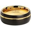 Niles Grooved Yellow Gold Inlaid Domed Black Tungsten Carbide Ring - 8mm