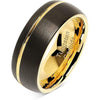 Niles Grooved Yellow Gold Inlaid Domed Black Tungsten Carbide Ring - 8mm