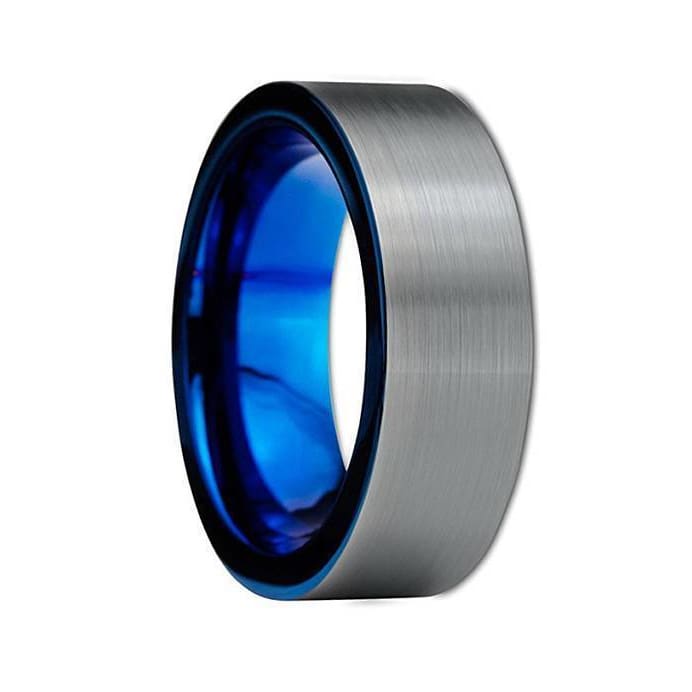 Nolan Men’s Pipe Cut Tungsten Carbide Wedding Band With Blue Inside - 8 mm