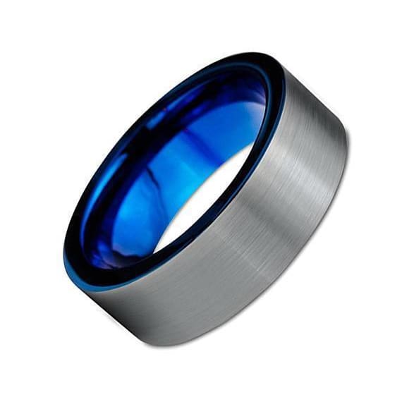 Nolan Men’s Pipe Cut Tungsten Carbide Wedding Band With Blue Inside - 8 mm