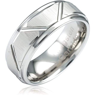 Norfolk Angled Groove Lines Tungsten Carbide Ring with Step Edges- 8mm - 6 / Tungsten