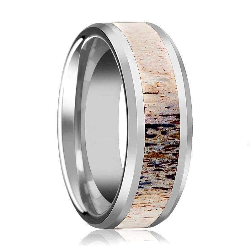 Ombre Deer Antler Tungsten Ring For Men With Beveled Polished Finish - 8mm