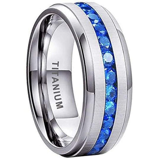 Ontario Titanium Ring Raised Center Blue Round Princess Cubic Zirconia Inlay - 8mm - 7