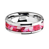 Pink and White Camouflage Tungsten Wedding Ring Beveled Polished Finish - 6mm & 8mm