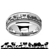 PLINIES Engraved Wild Horse Scene Tungsten Carbide Spinner Ring - 8mm