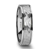 PLUTO Hammered Finish Center Tungsten Ring With Dual Offset Grooves 6mm - 8mm