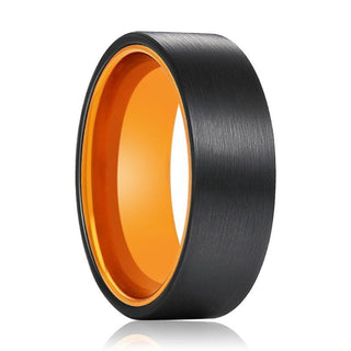 PROVO Flat Black Tungsten Carbide Ring Brushed Finish Orange Inside 6mm & 8mm - 6mm / 5 / Tungsten