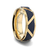 PUEBLO Titanium Ring Matte Black Raised Horizontal Etches And Gold-Plated Diagonal Cut Inlay