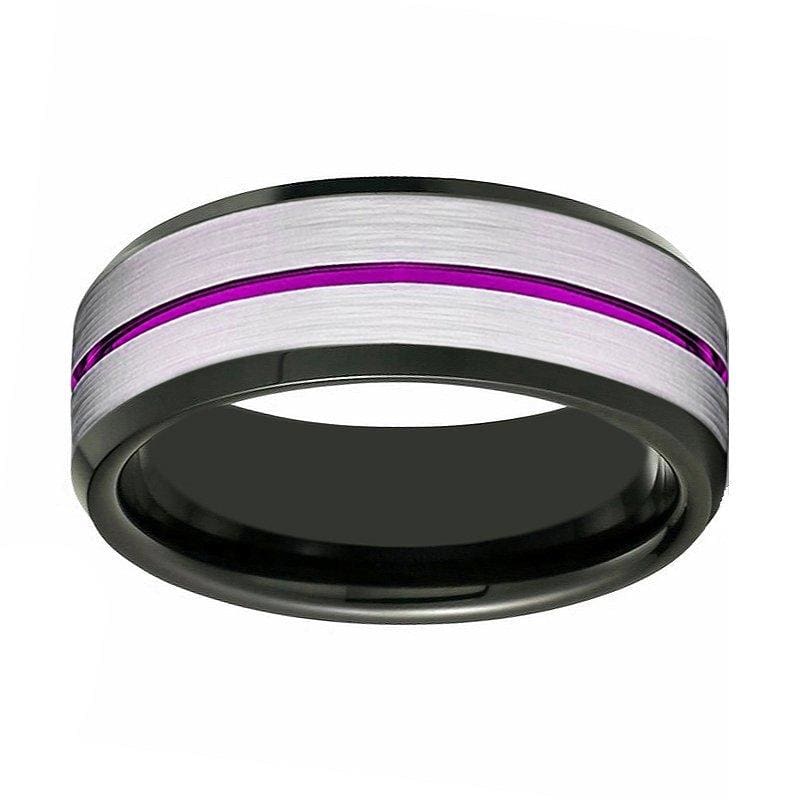 Purple Tungsten Carbide Wedding Band Comfort Fit Design Grooved - 8mm ...