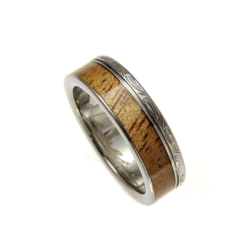 Radley Titanium Scroll Wedding Band Genuine Inlay Hawaiian Koa Wood Ri The Artisan Rings
