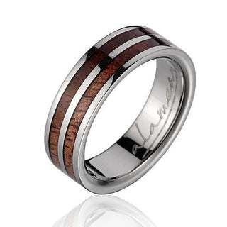 Raiden Titanium Wedding Band Genuine Inlay Hawaiian Koa Wood Ring - 6mm - 5 / Titanium