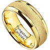 Raton Beveled Yellow Gold Inlaid Tungsten Ring Domed Sandblasted Finish - 8mm