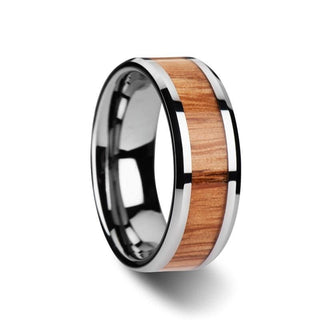 Red Oak Wood Inlaid Tungsten Carbide Wedding Ring With Beveled Edges 6mm-10mm - 6mm / 5 / Tungsten