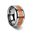 Red Oak Wood Inlaid Tungsten Carbide Wedding Ring With Beveled Edges 6mm-10mm
