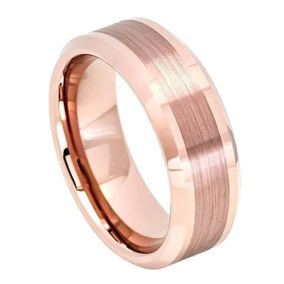 Rose Gold Carbide Tungsten Wedding Ring Brushed Center High Polish Beveled Edge - 8mm - 7 / Tungsten