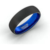 Round Black Tungsten Ring With Brushed Center & Deep Inside Blue IP - 6mm