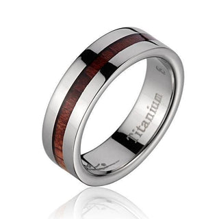 SARAI Titanium Wedding Band Genuine Inlay Hawaiian Koa Wood Ring - 6mm - 3 / Titanium
