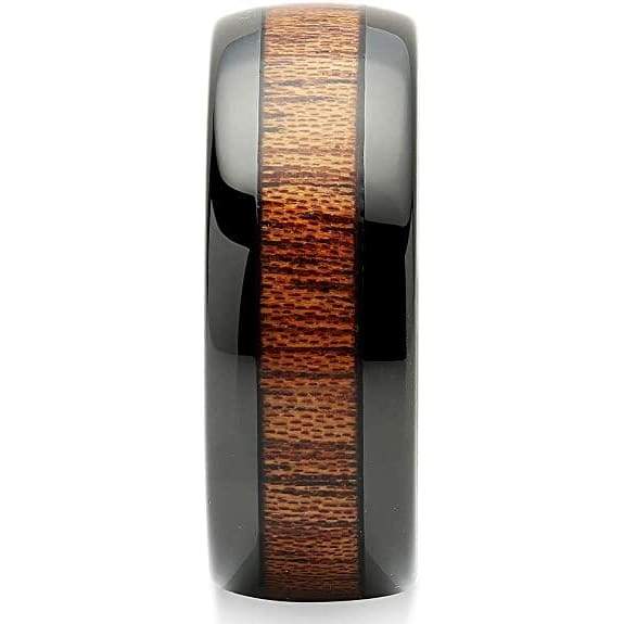 Saugus Black Tungsten Koa Wood Wedding Band with Beveled Edges - 8mm