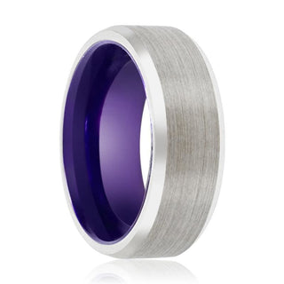 Spokane Men's Dark Purple Plated Inside Brushed Tungsten Carbide Ring - 8mm - 7 / Tungsten