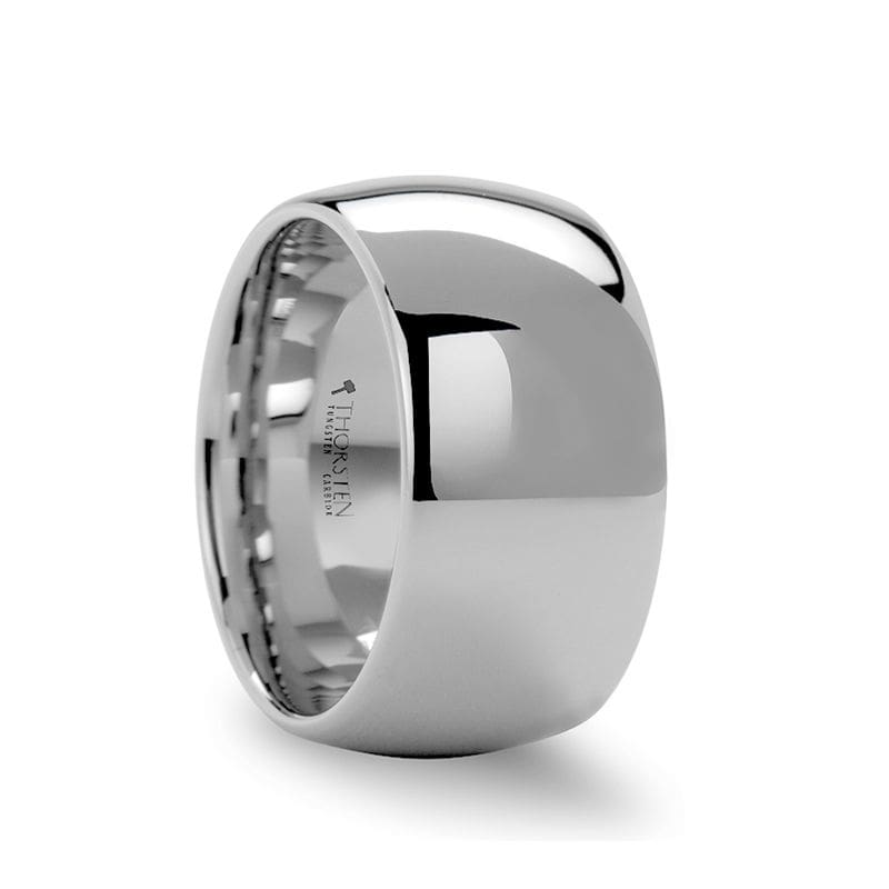 SUEZ Domed Wide White Tungsten Carbide Wedding Band For Men - 12mm