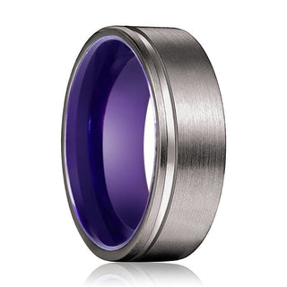 Tacoma Gunmetal Flat Grooved Tungsten Ring with Dark Purple Inside 6mm & 8mm - 6mm / 5 / Tungsten