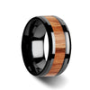 Texas Beveled Black Ceramic Wedding Band With Real Red Oak Wood Inlay 6mm-10mm