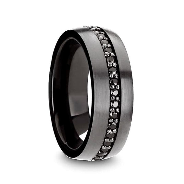 THEO Men's Round Gunmetal Tungsten Ring Black Sapphires Set