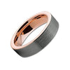 Tungsten Wedding Band With 18K Rose Gold Inlay Pipe Cut Brushed & Polished - 6mm