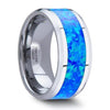 Tungsten Wedding Ring With Blue Green Opal Inlay & Polished Finish 4mm-10mm