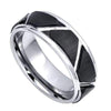 Two-Tone Carbide Tungsten Wedding Ring Brushed Black IP Trapezoids & High Polished Outlines - 8mm