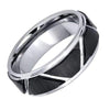Two-Tone Carbide Tungsten Wedding Ring Brushed Black IP Trapezoids & High Polished Outlines - 8mm