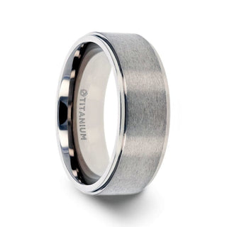 VIRDEN Brushed Men’s Titanium Wedding Ring Polished Step Edges - 6mm - 8mm - 6mm / 4 / Titanium