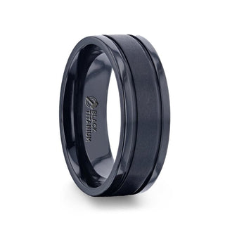 VULCAN Black Titanium Men's Wedding Band Polished Dual Offset Grooves 8mm - 5 / Titanium